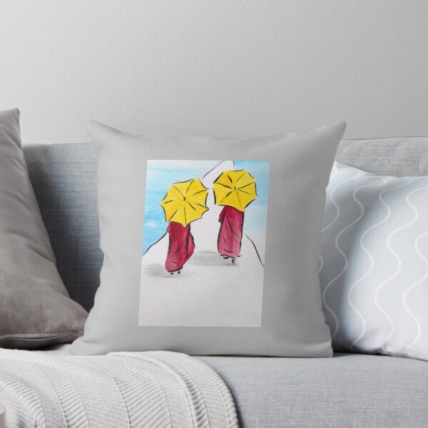 Item preview, Two Monks Walking with Yellow Umbrellas | Buddhist Monks | Minimalist Art designed and sold by AngelaMarieArt.