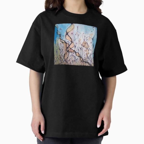 Summer Grass Abstract Ink Oversized T-Shirt