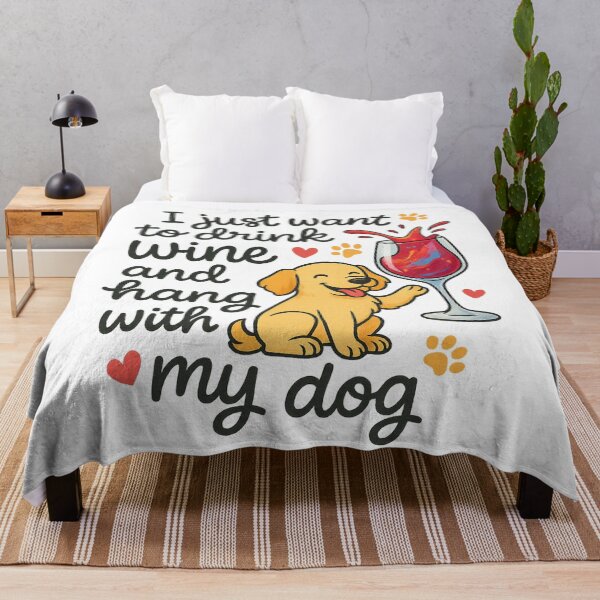 Item preview, I Just Want to Drink Wine and Hang with My Dog – Cute Pup & Wine T-Shirt designed and sold by LuckyFoxMerch.