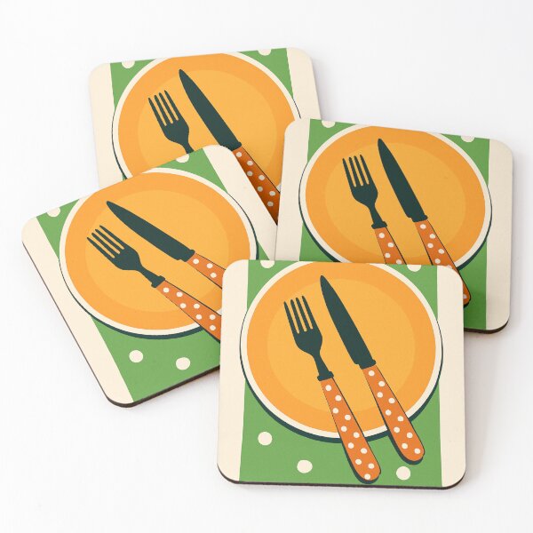 Item preview, Polka Dot Cutlery on Orange Plate – Minimalist Table Setting Illustration designed and sold by Pacika.