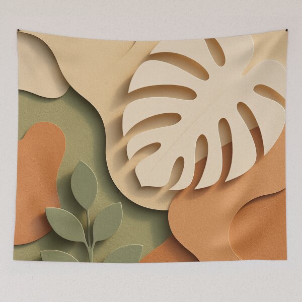 Item preview, Boho Botanical Layers 3D Paper Cut Eucalyptus & Tropical Leaf Art in Earthy Warm Hues designed and sold by AbstractTrace.