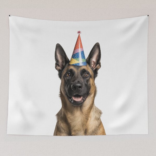 Item preview, Cute Belgian Malinois dog with Party Hat Birthday Celebration designed and sold by LazyOwlStore.