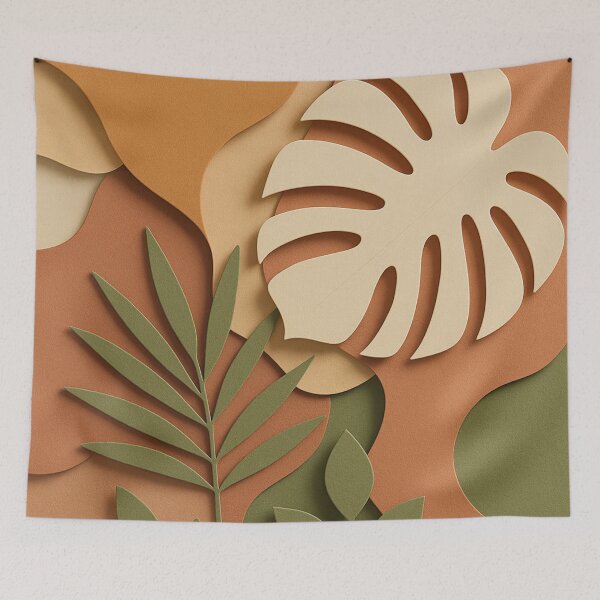 Item preview, 3D Boho Botanical Layers 3D Paper Cut Eucalyptus & Tropical Leaf Art in Earthy Warm Hues designed and sold by AbstractTrace.
