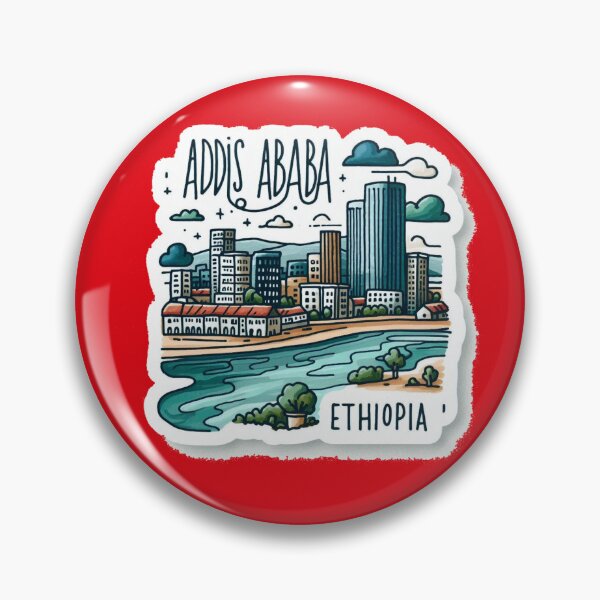 Item preview, Addis Ababa Ethiopia Minimalist Watercolor Cityscape Sticker with Flag ,  designed and sold by PaintMeWorld.