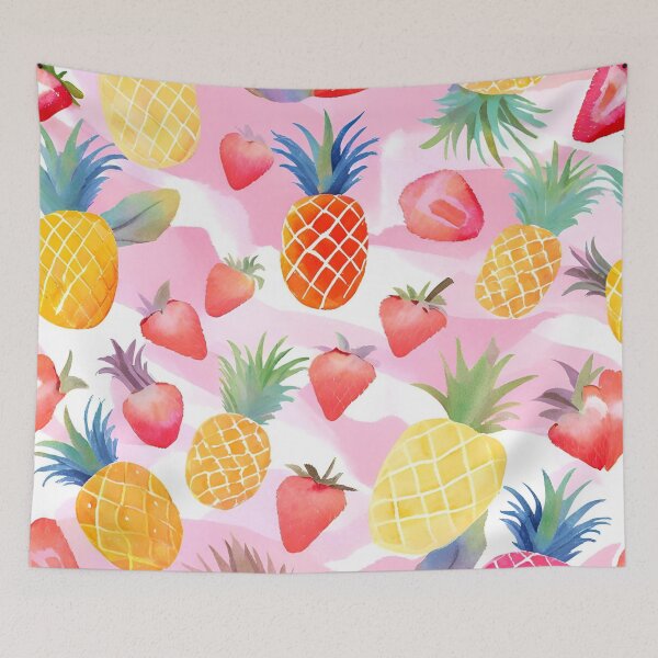 Item preview, Watercolor Strawberries Coquette Summer Pineapple Fruit Pattern designed and sold by SunfullyYours.
