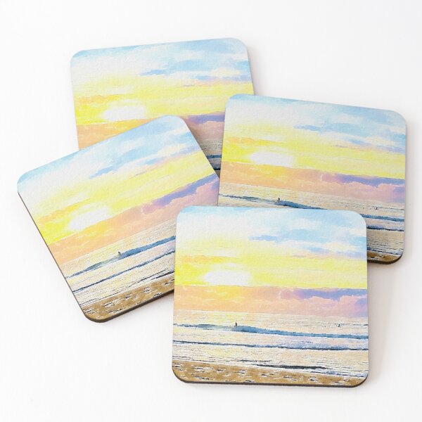 Item preview, Surfing at sunset watercolor square  designed and sold by 1983Paint.