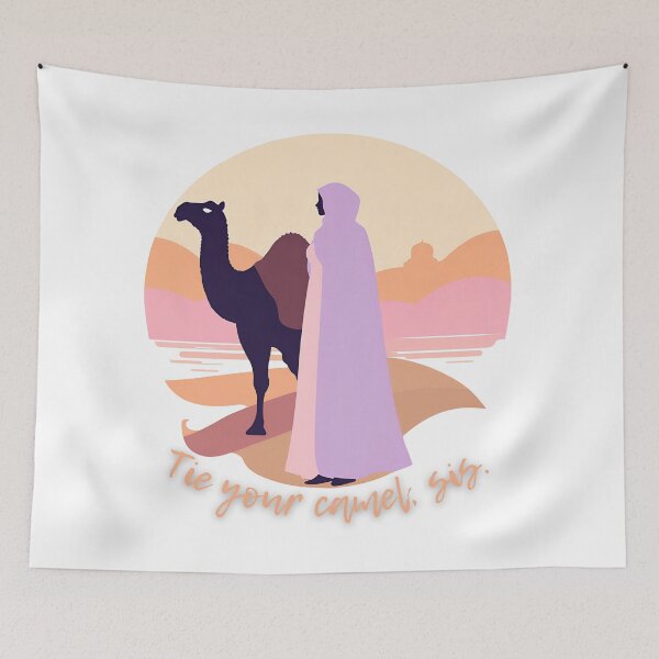 Item preview, Tie Your Camel, Sis – Muslimah Sunset Camel Minimalist Islamic Art designed and sold by Sabr and Chai.