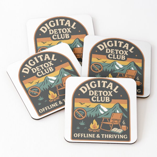 Item preview, Digital Detox Club – Cozy Retro Camp Scene with Book, Coffee Mug, No WiFi Symbol & Mountains – Offline & Thriving Artwork designed and sold by Memorph.