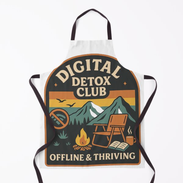 Item preview, Digital Detox Club – Cozy Retro Camp Scene with Book, Coffee Mug, No WiFi Symbol & Mountains – Offline & Thriving Artwork designed and sold by Memorph.