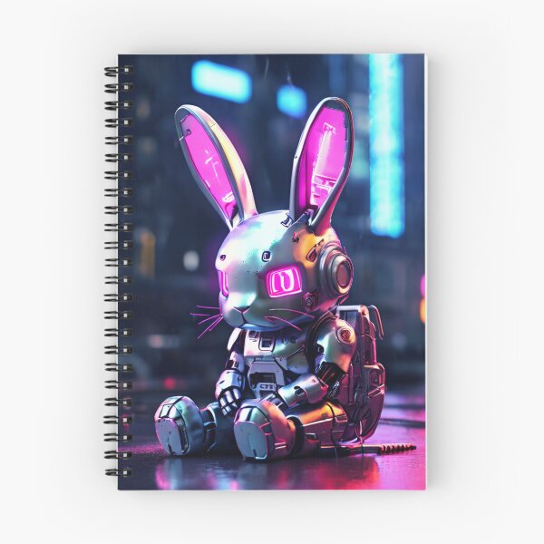Item preview, Neon Cyberpunk Robot Sad Bunny | Futuristic Tech Rabbit Art designed and sold by UnboxedZone.