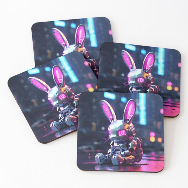 Item preview, Neon Cyberpunk Robot Sad Bunny | Futuristic Tech Rabbit Art designed and sold by UnboxedZone.