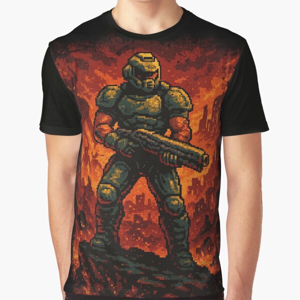 Item preview, Retro Pixel Warrior in Hellscape  designed and sold by GeekStorie.