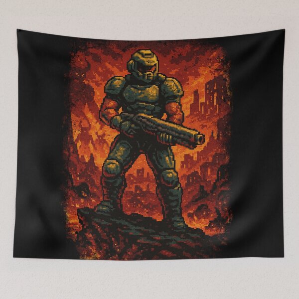 Item preview, Retro Pixel Warrior in Hellscape  designed and sold by GeekStorie.