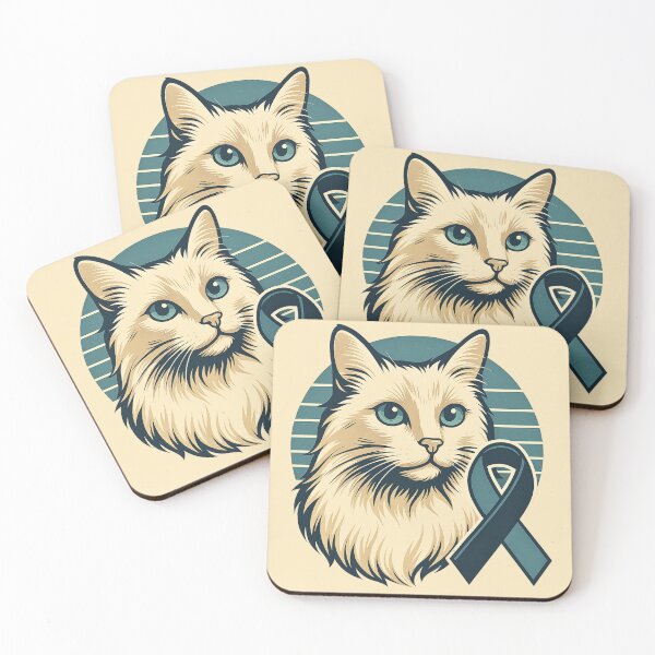 Item preview, Retro Cat with Dark Blue Awareness Ribbon – Colon Cancer & Child Abuse Prevention Support designed and sold by HealthCoreCommunity.