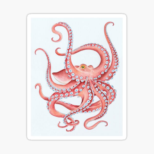 Red Octopus Tentacles dance Watercolor Ink Art Sticker