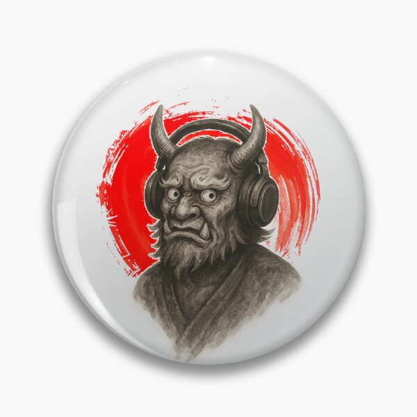 Item preview, Japanese Oni Mask Wearing Headphones Modern Folklore Sumi-e designed and sold by Analog-attire.