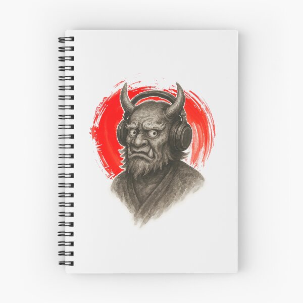 Item preview, Japanese Oni Mask Wearing Headphones Modern Folklore Sumi-e designed and sold by Analog-attire.