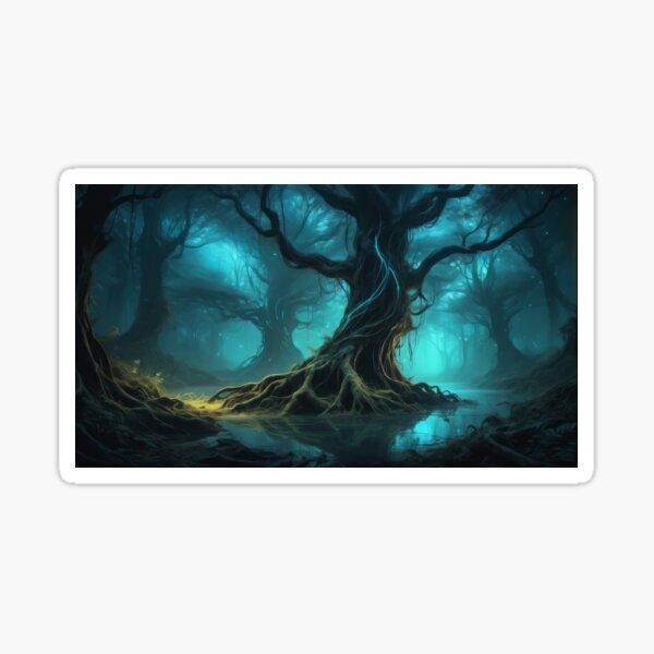 Aperçu de l'œuvre Forêt enchantée avec des arbres lumineux et des lumières magiques créée et vendue par Nataliartsmile.