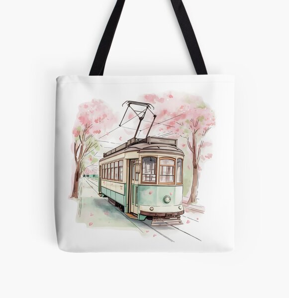 Item preview, Vintage Tokyo Tram Under Sakura Bloom designed and sold by SakuraHaven.