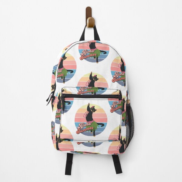 Item preview, Hula Dancing Cat with Aloha Summer Text on Retro Sunset Background designed and sold by HannaArtHeart.