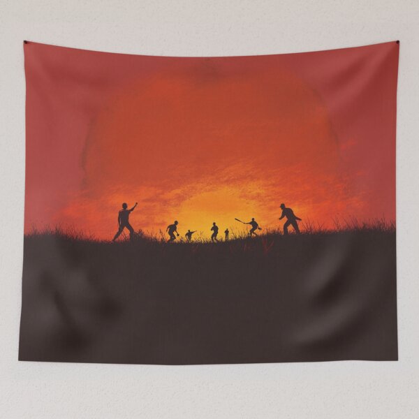 Item preview, Sunset gradient backdrop with baseball players in the field  Active Outdoors Inspired Art designed and sold by CDC40.