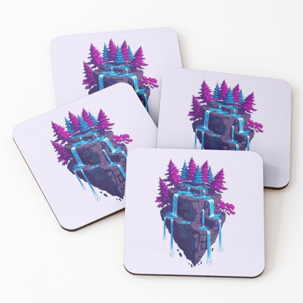 Item preview, Vibrant Waterfall Island with Neon Forest Fantasy Illustration designed and sold by NoctaHike.
