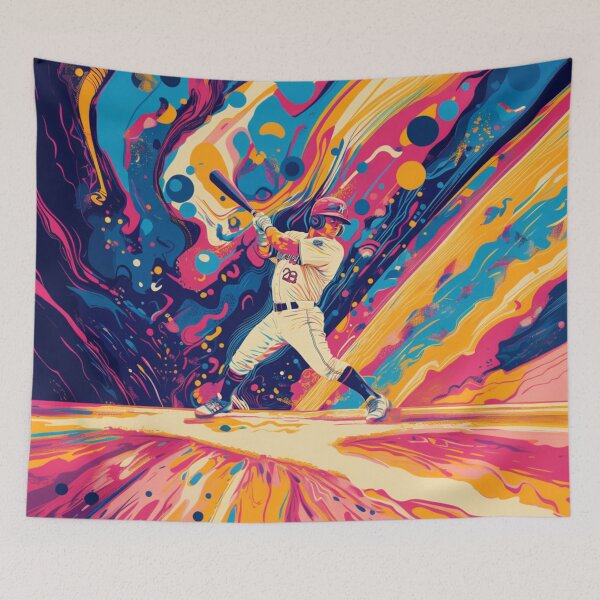 Item preview, Psychedelic twist on a baseball scene with bold colors and abstract shapes  Active Outdoors Inspired Art designed and sold by CDC40.