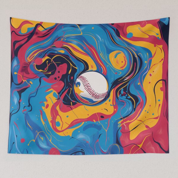 Item preview, Psychedelic twist on a baseball scene with bold colors and abstract shapes  Active Outdoors Inspired Art designed and sold by CDC40.