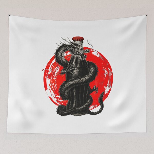 Item preview, Japanese Dragon Coiled Around Iconic Bottle Sumi-e designed and sold by Analog-attire.
