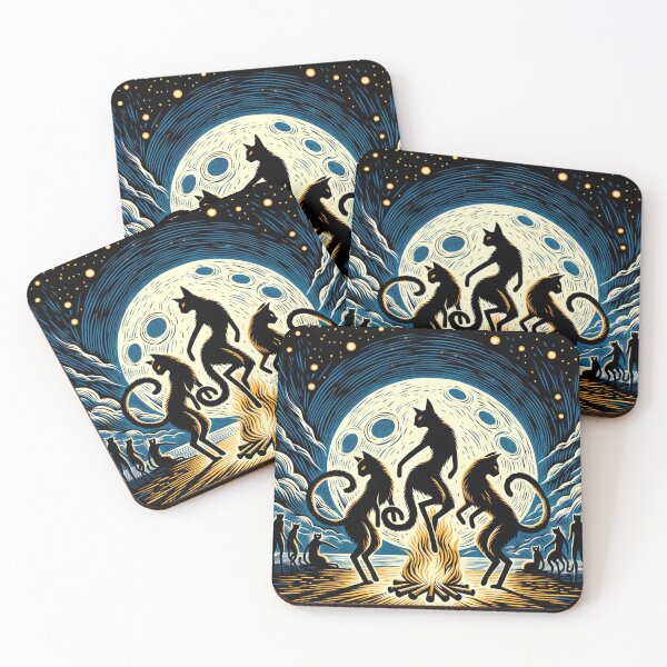 Item preview, Shamanic Cat Dance in Full Moonlight 8k Wallpaper designed and sold by Keirnyx.