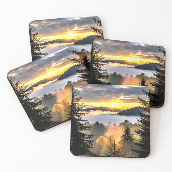 Item preview, Misty Sunrise Over Forested Mountains designed and sold by Exodoi.
