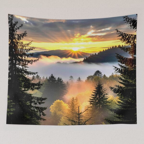 Item preview, Misty Sunrise Over Forested Mountains designed and sold by Exodoi.