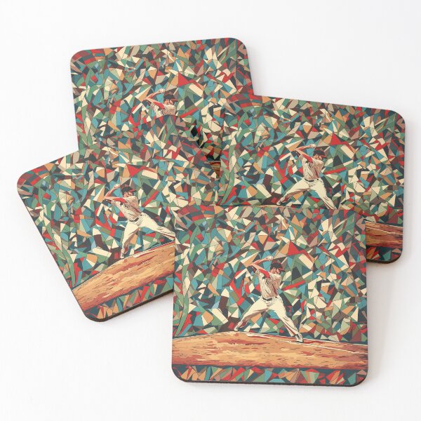 Item preview, Pitcher throwing a fastball amidst geometric patterns  Active Outdoors Inspired Art designed and sold by CDC40.