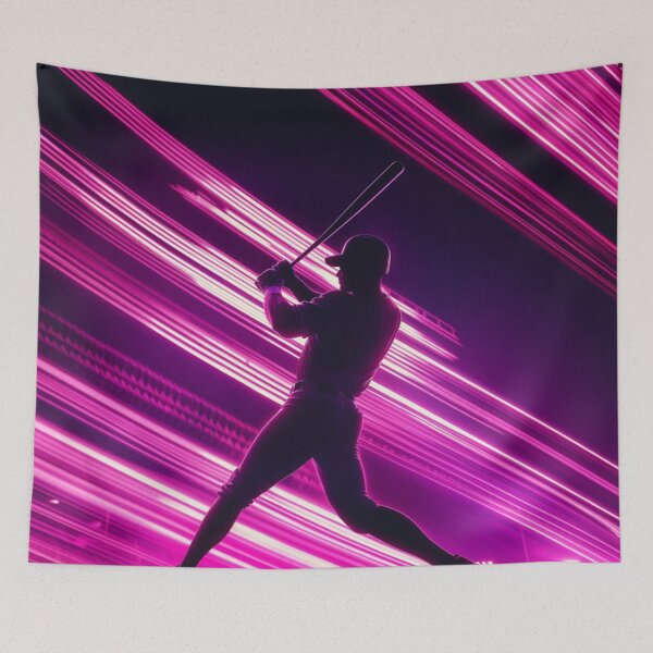 Item preview, Monochrome silhouette of a baseball player against a neon-lit stadium  Active Outdoors Inspired Art designed and sold by CDC40.