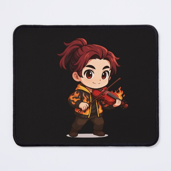 Item preview, Violin Flame Boy – Cute Chibi Anime Musician with Red Violin and Flame Jacket designed and sold by ColorSplash123.