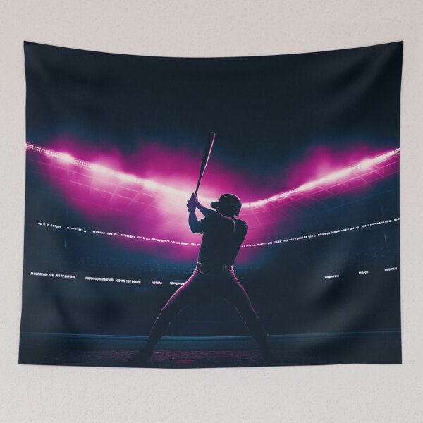 Item preview, Monochrome silhouette of a baseball player against a neon-lit stadium  Active Outdoors Inspired Art designed and sold by CDC40.