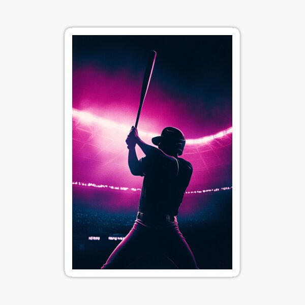 Item preview, Monochrome silhouette of a baseball player against a neon-lit stadium  Active Outdoors Inspired Art designed and sold by CDC40.