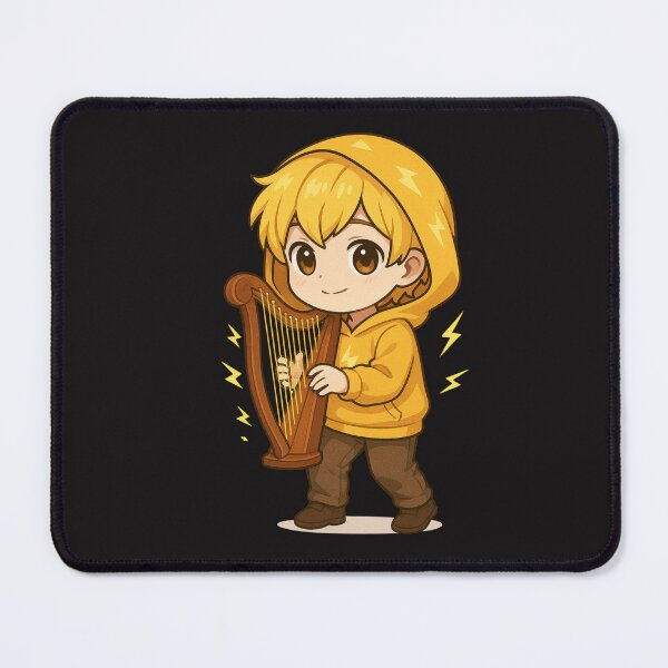 Item preview, Electric Harp Kid – Cute Chibi Anime Boy in Lightning Hoodie Playing Harp with Spark Effects Cello designed and sold by ColorSplash123.