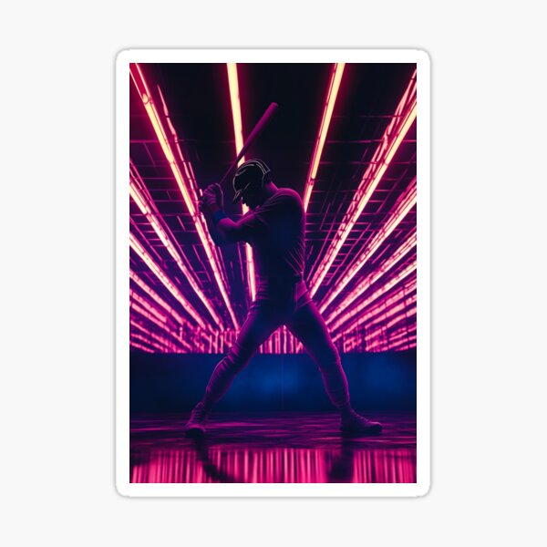Item preview, Monochrome silhouette of a baseball player against a neon-lit stadium  Active Outdoors Inspired Art designed and sold by CDC40.