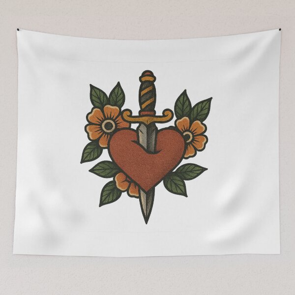 Item preview, Heart Pierced by Dagger with Flowers designed and sold by IllustrifyArts.