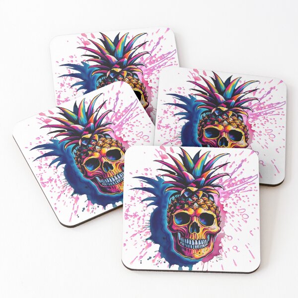 Item preview, Pineapple Skull Blue/pink paint splatter designed and sold by NicMacTees.