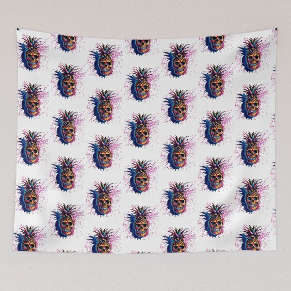 Item preview, Pineapple Skull Blue/pink paint splatter designed and sold by NicMacTees.