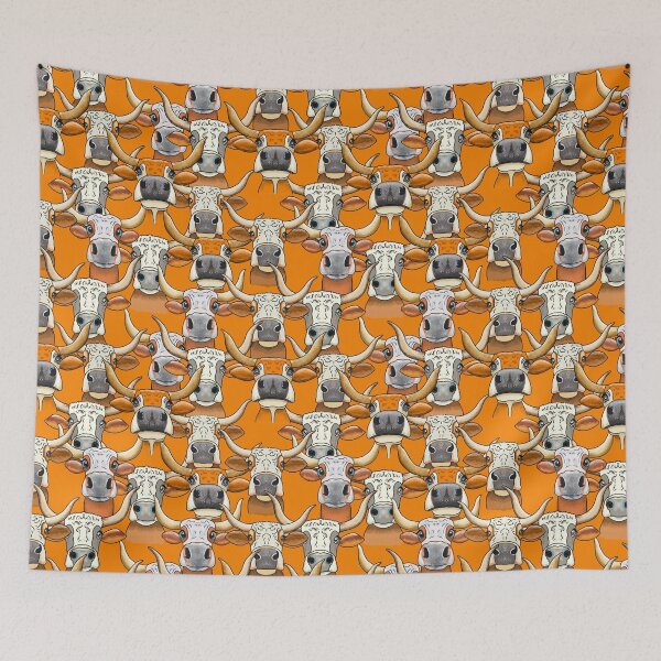 Item preview, Whimsical Longhorn Cattle Portraits In Repeat designed and sold by MMc Buck.