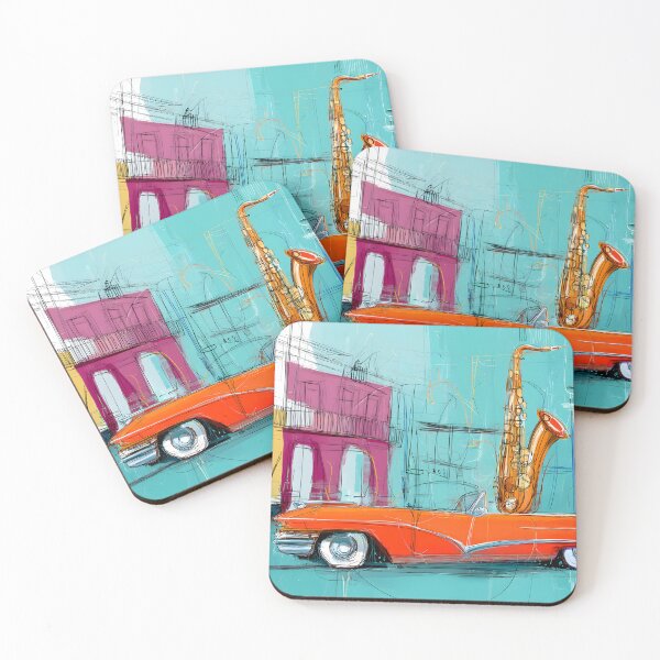 Item preview, Feel Havana's Jazz Pulse - Orange Convertible and Saxophone Set the Rhythm designed and sold by OlfactoART Studio.