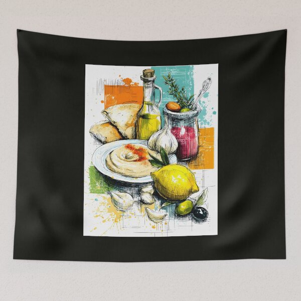 Item preview, Gather Around the Breakfast Table - Mediterranean Feast with Hummus Olive Oil and Fresh Herbs designed and sold by OlfactoART Studio.
