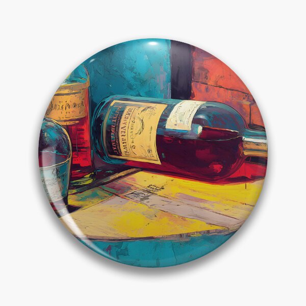 Item preview, Whiskey Bottles in Vibrant Harmony - Colorful Display on Wooden Barrel with Bold Vivid Shades designed and sold by OlfactoART Studio.