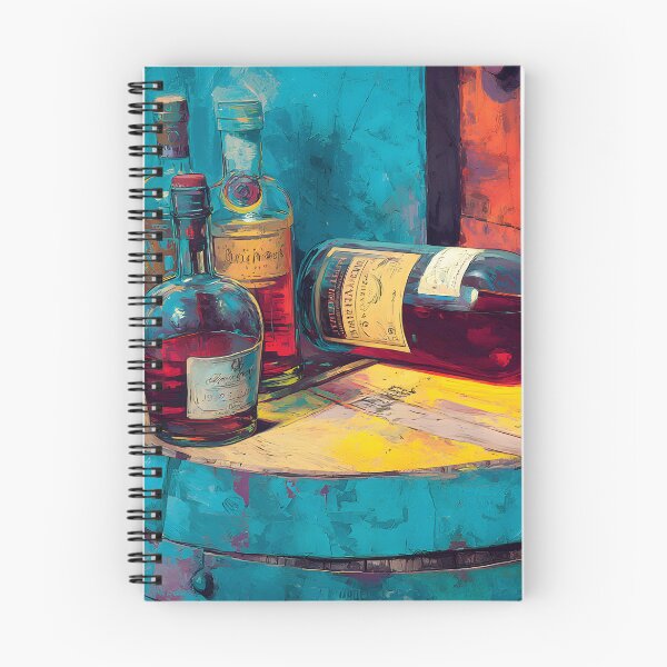 Item preview, Whiskey Bottles in Vibrant Harmony - Colorful Display on Wooden Barrel with Bold Vivid Shades designed and sold by OlfactoART Studio.