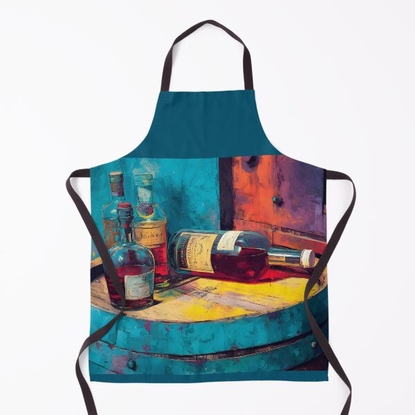Item preview, Whiskey Bottles in Vibrant Harmony - Colorful Display on Wooden Barrel with Bold Vivid Shades designed and sold by OlfactoART Studio.