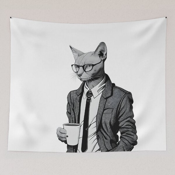Item preview, Abyssinian Cat Drinking Coffee Line Drawing Art Print designed and sold by ShadowAndSlate.