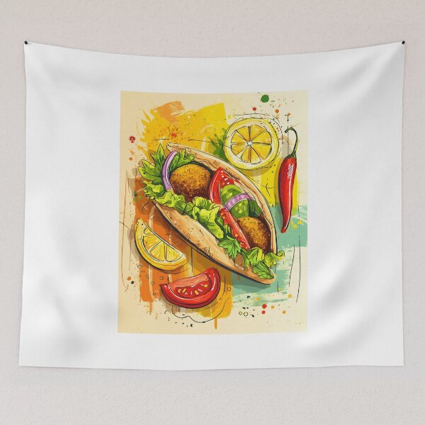 Item preview, Vibrant Falafel Wrap Surrounded by Fresh Ingredients and Warm Colors designed and sold by OlfactoART Studio.